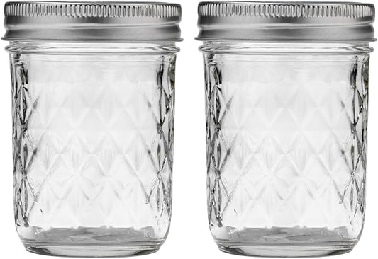Ball Regular Mouth Quilted Crystal Glass Mason Jars with Lids and Bands, Used for Canning, Pickling, Juice, Jam, Jelly, Half Pint Size (Pack of 2)