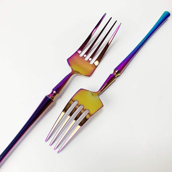 JASHII 5 Pieces Rainbow Silverware Set, Cutlery Set, Service for 1, Stainless Steel Flatware Set, Ideal for Wedding Festival Party Home Kitchen, Dishwasher Safe (Rainbow)