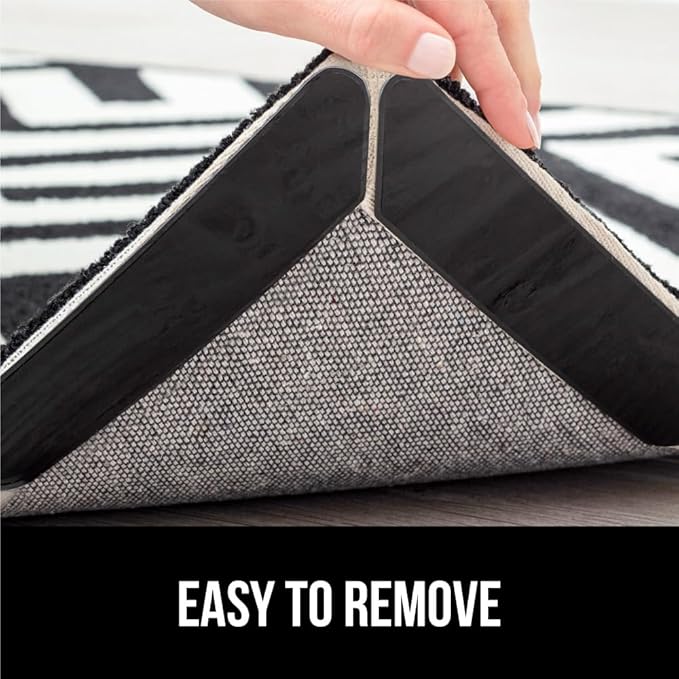 GORILLA GRIP 12 Pc Rug Gripper Pads Keep Area Rugs Corners from Curling, No Damage Reusable Double-Sided Sticky Pads, Holds Down Carpet, Stays in Place on Hardwood Floors, Grips Tile Floor, Home Décor