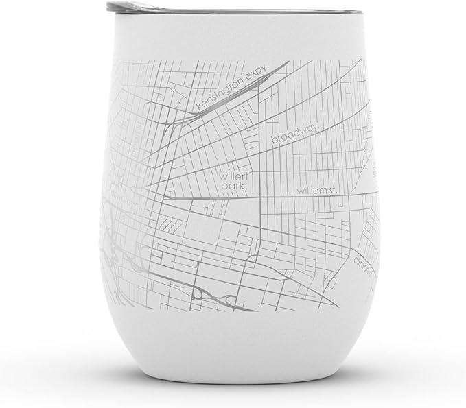 Well Told Engraved Buffalo New York Map Insulated Wine Tumbler, Etched Stainless Steel Wine Tumbler (12 oz, White) City Map Insulated Tumbler, Custom Insulated Tumbler, Outdoor Drinkware