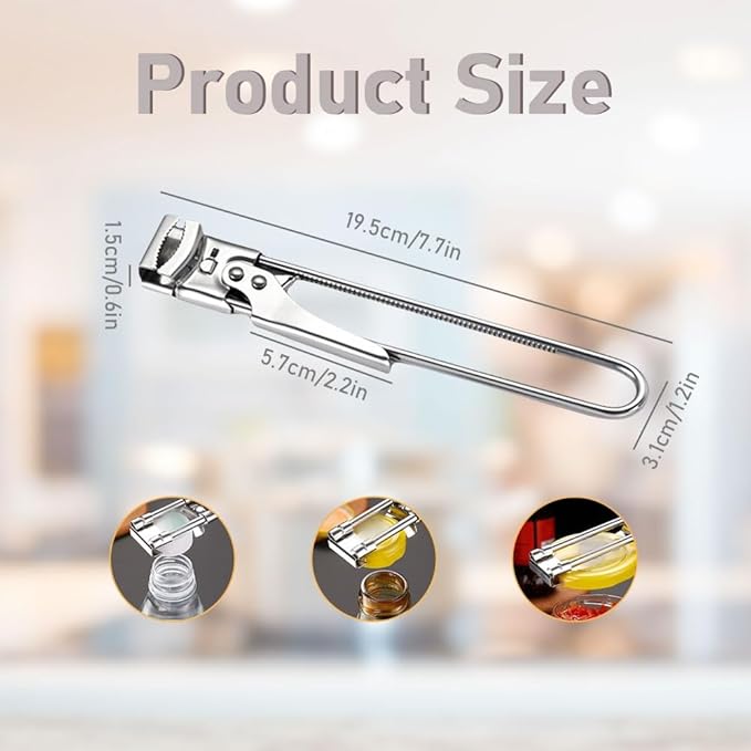 2 PCS Adjustable Multifunctional Stainless Steel Can Opener, Adjustable Grip Jar Opener Multifunctional Retractable Bottle Opener, Manual Can Openers Jar Lid Gripper Cover Remover Kitchen Gadget (A)