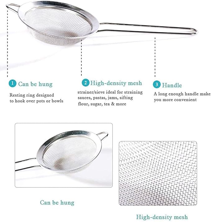 Strainer with Deluxe Wire Handle Stainless Steel - 7.5, 14 & 20 cm, Set of 3 pcs