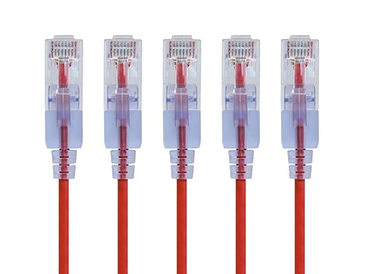 Monoprice Cat6A 2ft Red 5-Pk Patch Cable UTP 30AWG 10G Pure Bare Copper Snagless RJ45 SlimRun Series Ethernet Cable