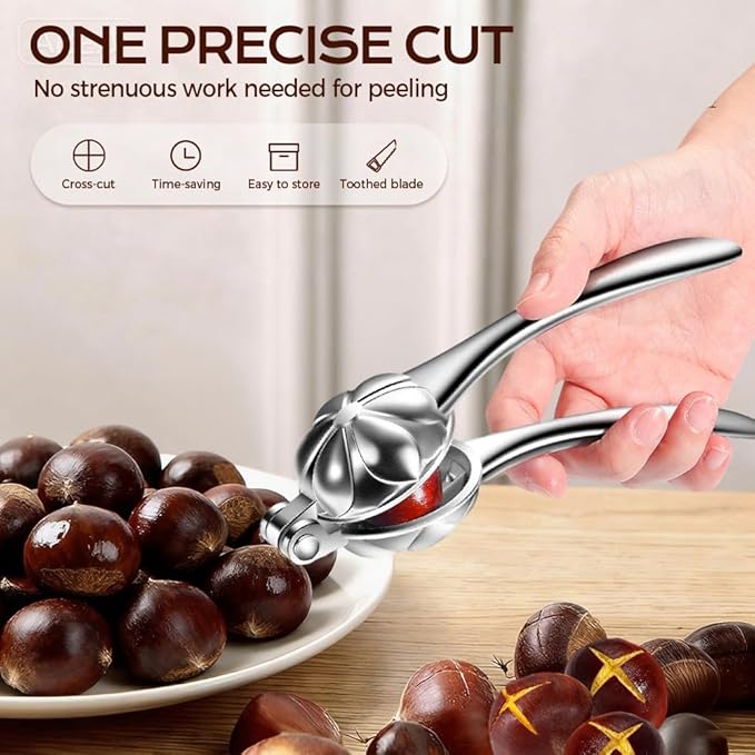 Chestnut Cutter Tool, Aluminum Alloy Chestnut Peeler with Ergonomic Handle, Multifunction Chestnuts Peeler Nutcracker Opener Clip, for Hazelnut Walnut Pistachio Macadamia Kitchen Nut Opener Tool (1)