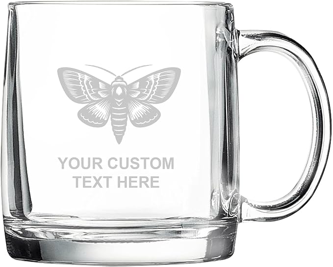 Moth, Personalized 12.5 oz Polar Camel Glass Coffee Desk Mug – Custom Laser Engraved Clear Cup for Tea, Espresso, Latte, Whiskey - Microwave Safe/Made in USA
