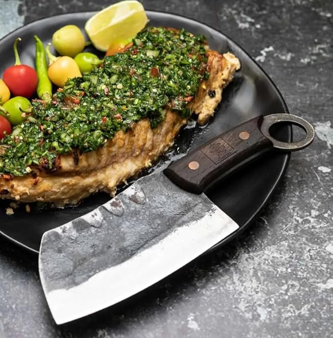 COOLINA Vikings Duo Butcher & Cleaver Knife Set - Hand-Forged High-Carbon Steel, Razor Sharp, Full Tang, Wood Handle, Perfect for BBQ, Meat & Veggies, Great Gift for Grill Masters