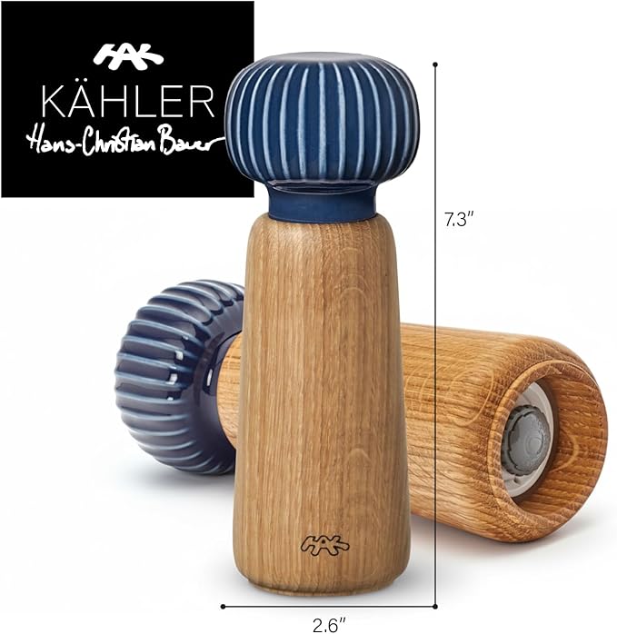 Kahler Hammershoi Salt and Pepper Grinder, Indigo, 7.3"H x 2.6"D, Designed by Hans-Christian Bauer, Gift Box Included