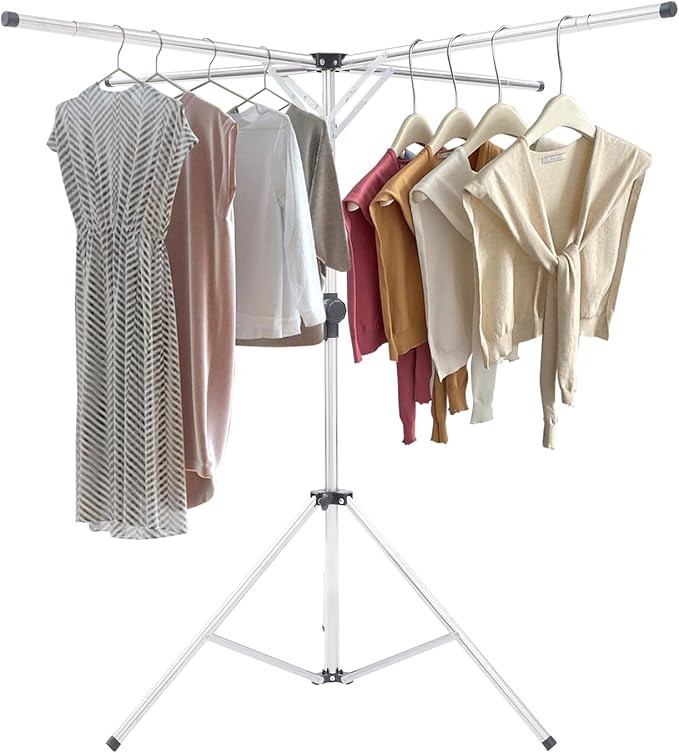 Foldable Clothes Drying Rack, X-Shaped Adjustable Laundry Rack with Hooks, Stainless Steel Drying Rack for Indoor Outdoor Use, Height 37.4-70.87 Inches