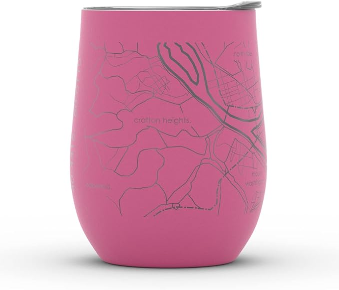 Well Told Engraved Pittsburgh Pennsylvania Map Insulated Wine Tumbler, Etched Stainless Steel Cup (12 oz, Sunset Pink) City Map Insulated Tumbler, Custom Insulated Tumbler, Outdoor Drinkware