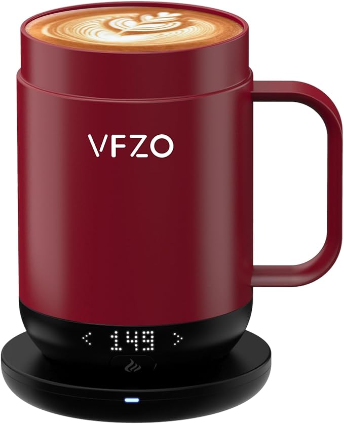 Smart Mug,Self Heating,Temperature-Controlled, Self-Heating Coffee Mug.LED Real-time Temperature Display. 180 Minutes Maximum Battery Life.Smart Coffee Cup(16oz, Burgundy)