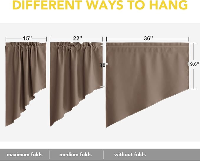 NICETOWN Half Window Pole Pocket Kitchen Tier Curtains- Tailored Scalloped Valance/Swags for Living Room/Thanksgiving (2 Panels, 36 X 36 Each Panel, Cappuccino)