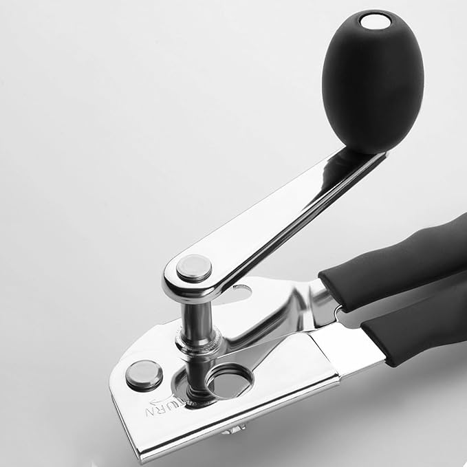 Heavy Duty Manual Can Opener Smooth Edge, Hand Crank Cans Opener for Adults Seniors, Kitchen Camping Tools, Stainless Steel, Black
