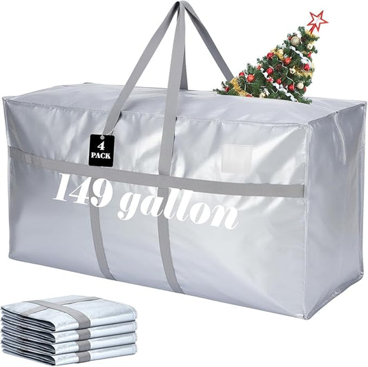 4 Pcs 149 Gallon Large Moving Bags with Zipper and Handles Foldable Storage Duffle Bags Heavy Duty Extra Large Totes for College Dorm Travel Clothes Blankets Bedding Moving (Silver)