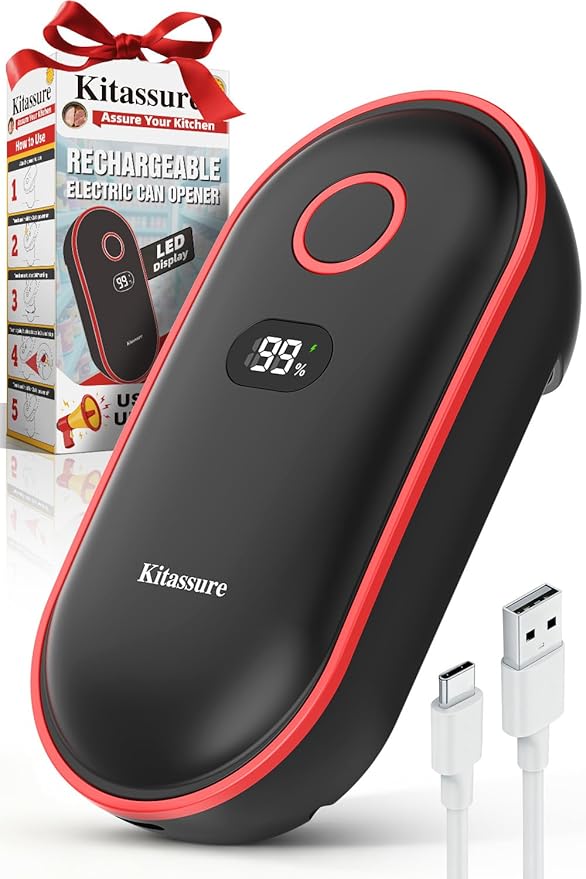 Handsfree Smart Touch Rechargeable Electric Can Opener Easy Flex Side Cut All Can Sizes with LED Display and Smooth Edge Safety for Arthritis & Seniors, Automatic Kitchen Christmas Gifts