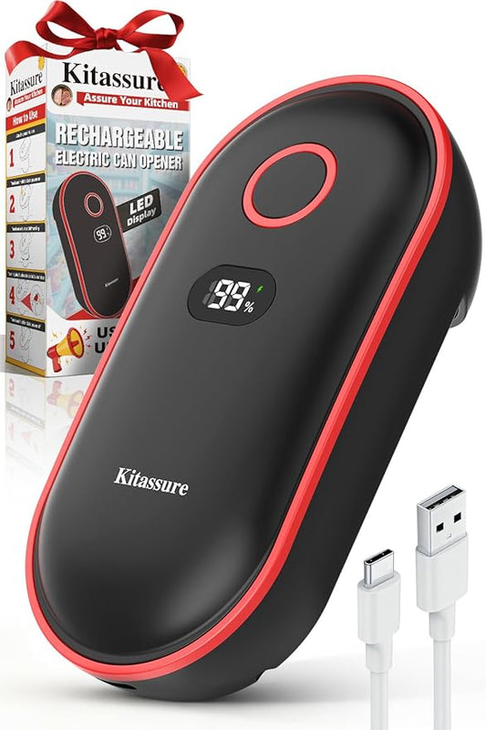 Handsfree Smart Touch Rechargeable Electric Can Opener Easy Flex Side Cut All Can Sizes with LED Display and Smooth Edge Safety for Arthritis & Seniors, Automatic Kitchen Christmas Gifts