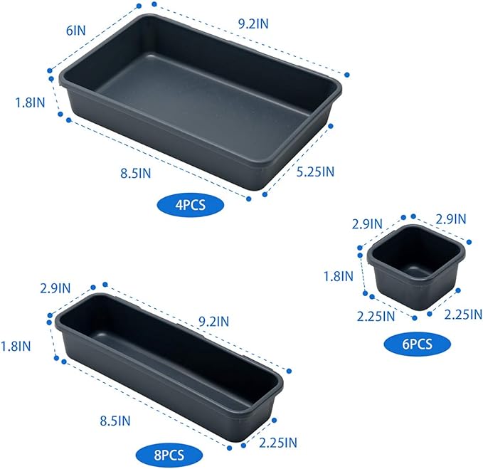 BYCY 18 Pcs Drawer Organizers Trays Set for Office Bathroom Dresser Interlocking Dividers Storage Bins Pack (18 Pieces Set)