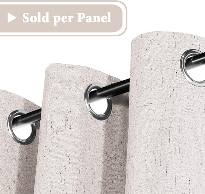 H.VERSAILTEX 100% Blackout Curtain for Bedroom 84 Inches Long Grommet Linen Face Full Light Blocking Curtain Drape for Living Room Thermal Insulated Linen Look Curtain 1 Panel, 52" W x 84" L, Ivory