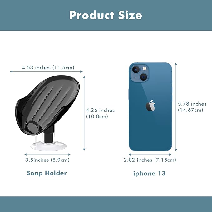 NPET Not Punched Self Draining Plastic Soap Dish Holder with Enlarged Suction Cup,Portable Soap Tray for Bathroom Shower, Kitchen Sink, Save Space and Soap (2, 2 Black)