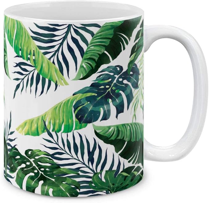 MUGBREW Banana Coconut Tropical Leaves Ceramic Coffee Mug Tea Cup, 11 OZ