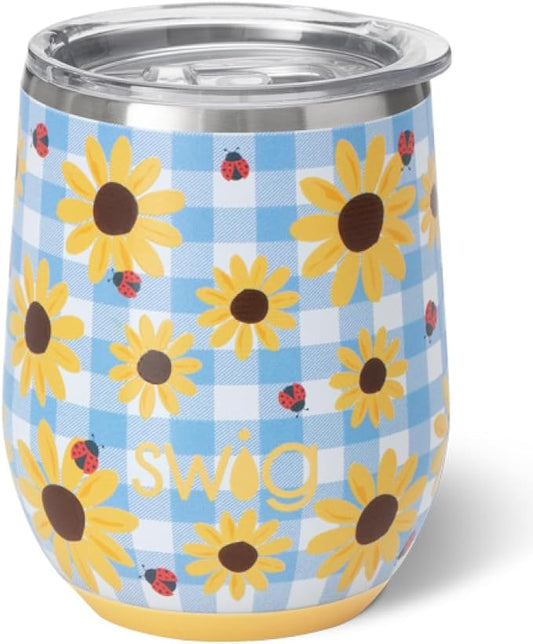 Swig Life 12oz Wine Tumbler with Lid, Stainless Steel, Dishwasher Safe, Portable, Triple Insulated Wine Tumbler (Picnic Basket)