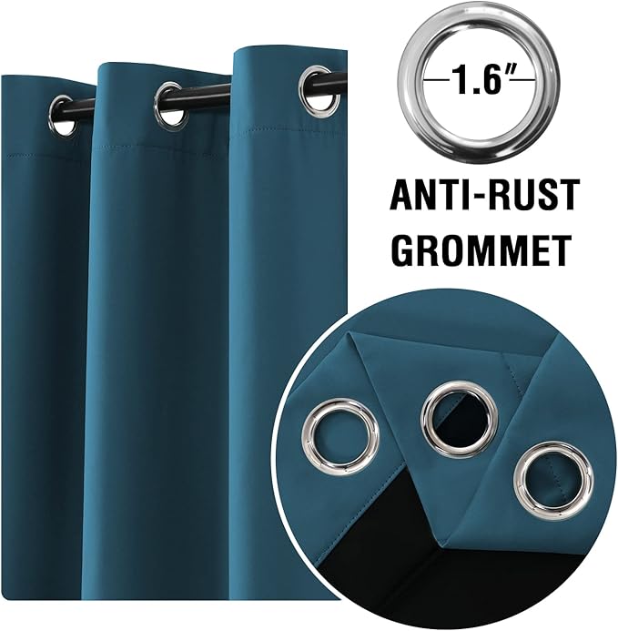 H.VERSAILTEX Blackout Curtains with Liner Backing, Thermal Insulated Curtains for Living Room, Noise Reducing Drapes, 52 inches Wide x 96 inches Long Per Panel, Set of 2 Panels, Mallard Blue