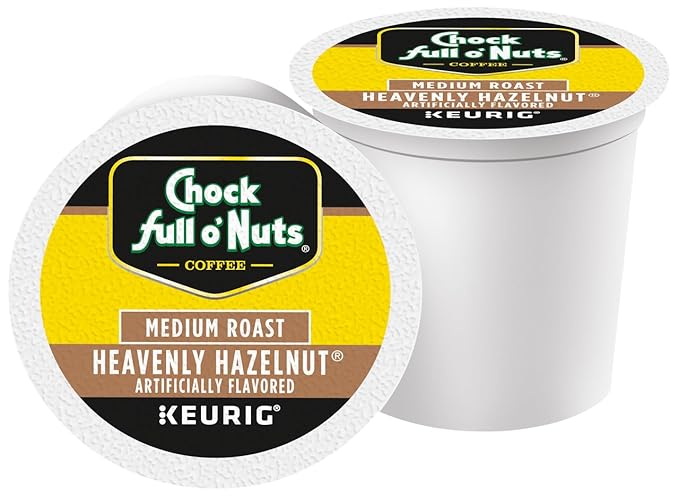 Chock Full o'Nuts Heavenly Hazelnut Coffee, Compatible with K-Cup Pods, 12 CT (Pack of 4)