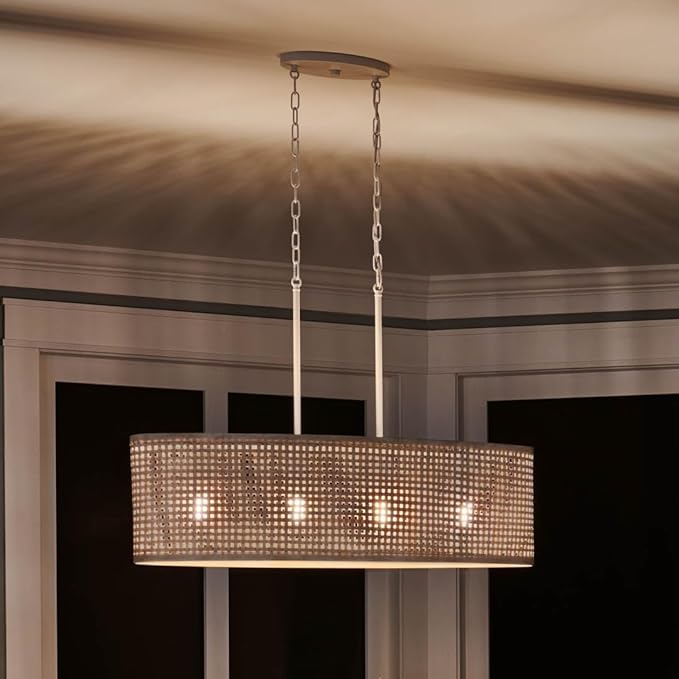 KICHLER Sayulita 4-Light Linear Chandelier in a Classic White Finish with a White Washed Wicker Shade, 82402