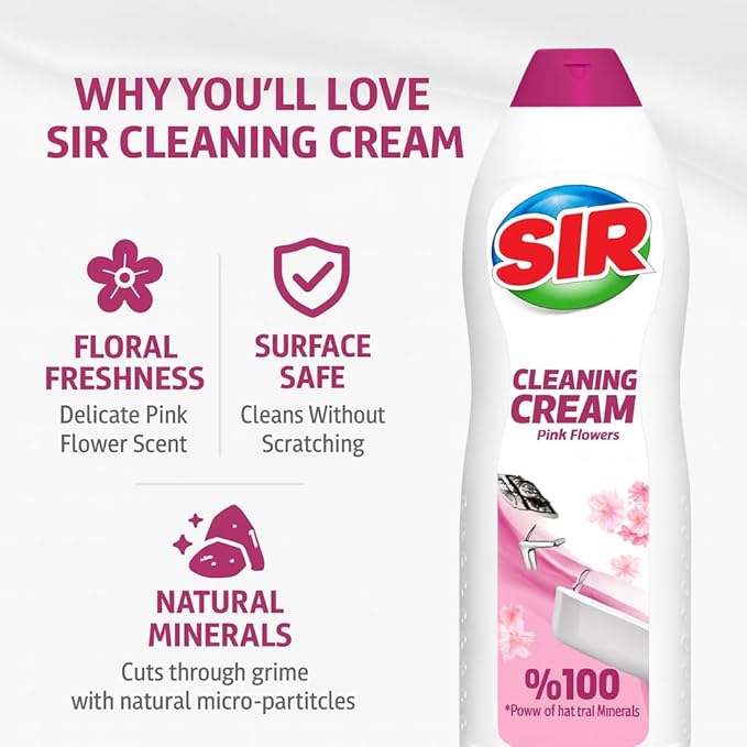 Tribello Multipurpose Surface Cleaner Cream for Kitchen & Bathroom, 100% Dirt Removal with Natural Cleaning Particles - Large 735ML / 25OZ (Pink Flowers)