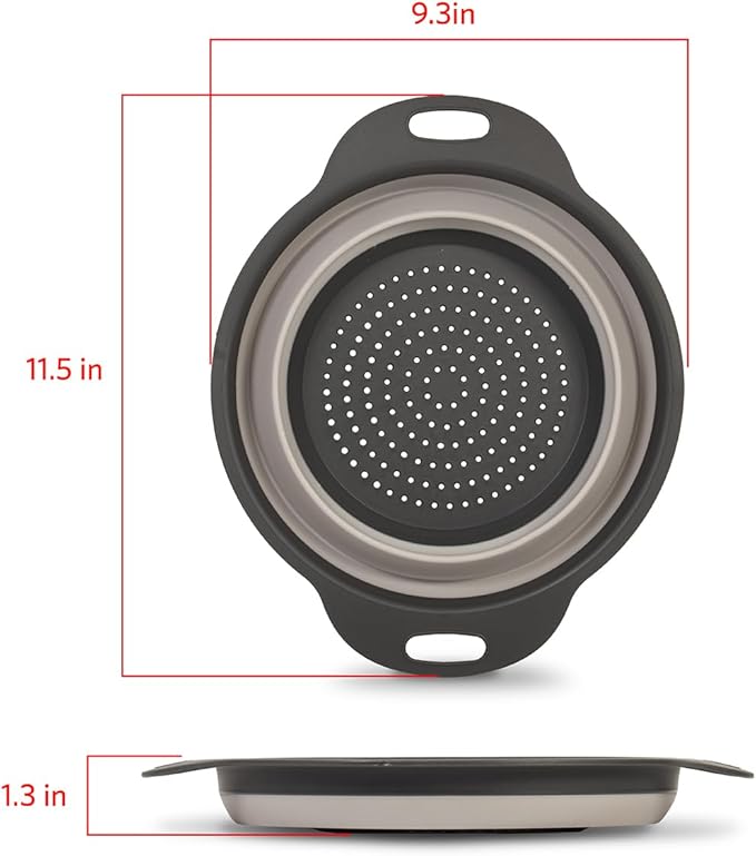 Glad Collapsible Colander Strainer - 2L | Small Pasta Drainer for Kitchen, Vegetables, and Fruit | Round Plastic Foldable Draining Basket for Easy Storage,Grey