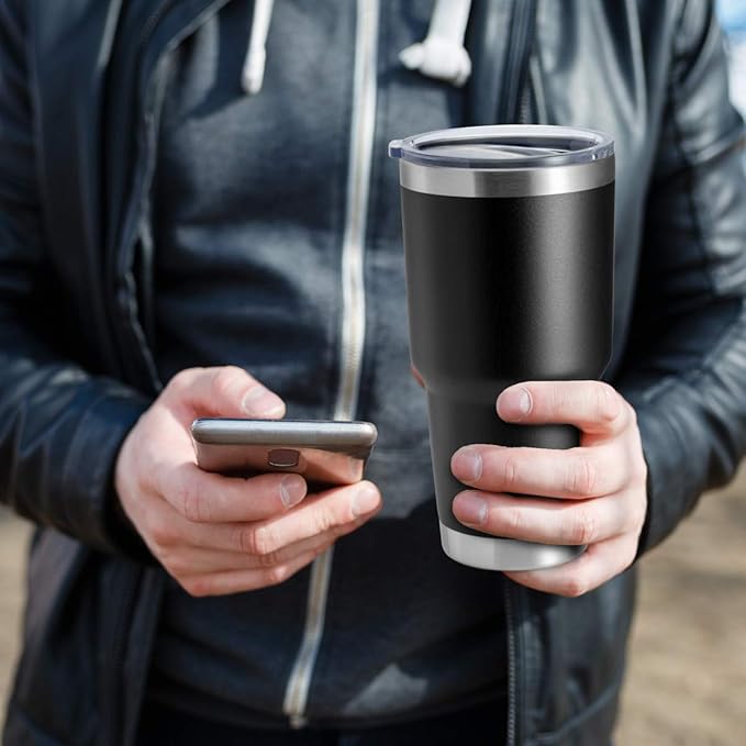 HASLE OUTFITTERS 30oz Stainless Steel Tumbler, Double Wall Vacuum Insulated Travel Mug Tumbler, Durable Insulated Coffee Mug, Gift Box Set (Black, 8)