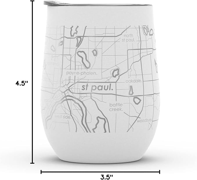 Well Told Engraved Minneapolis Minnesota Map Insulated Wine Tumbler, Etched Stainless Steel Wine Tumbler (12 oz, White) City Map Insulated Tumbler, Custom Insulated Tumbler, Outdoor Drinkware