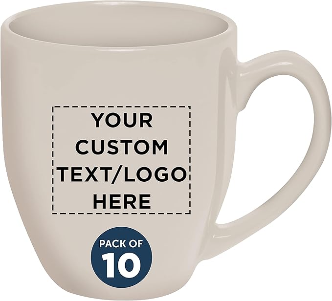 Custom Large Coffee Cups 16 oz. Set of 10, Personalized Bulk Pack - Perfect for Tea, Espresso, Cappuccino, Hot Cocoa - Grey