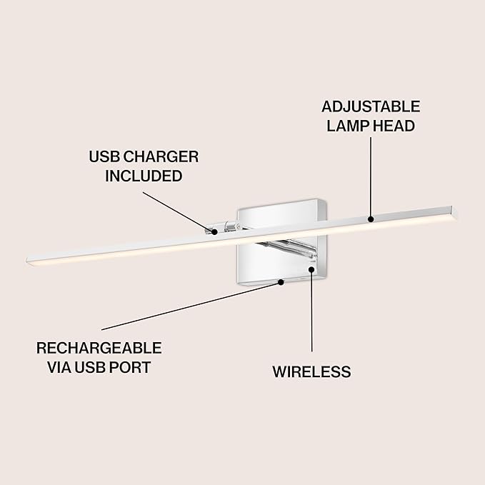 JONATHAN Y JYL7163E Santino 28" Modern Minimalist Swivel Integrated Dimmable LED Rechargeable Picture Light with Touch Sensor for Bedroom, Living Room, Kitchen, Office, Chrome