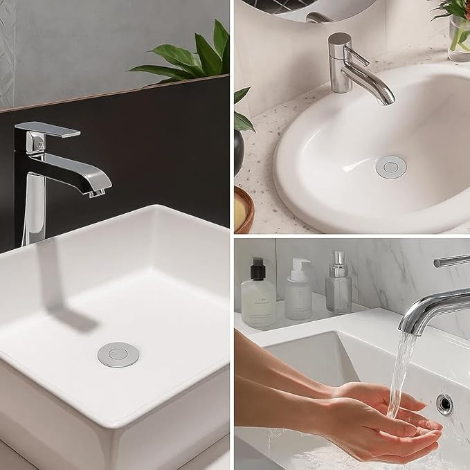 Bathroom Sink Stopper,Pop Up Drain for Bathroom Sink,Sink Stopper Hair Catcher,Silent Popper Core w/Removable Stainless Steel Filter Basket,Sink Drain Plug Fit for 1.05~2.0''Basin(All Metal)