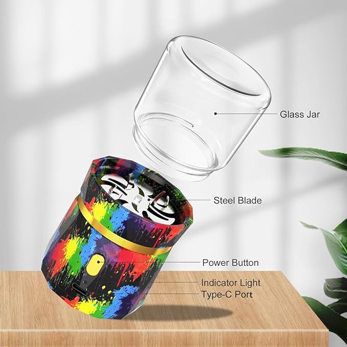 Electric Grinder, Small Spice Grinder Electric Grinders Mini Size 2inx3.5inches with 2pcs 1.7oz/50ml Glass Jar Rechargeable Automatic Small Grinder