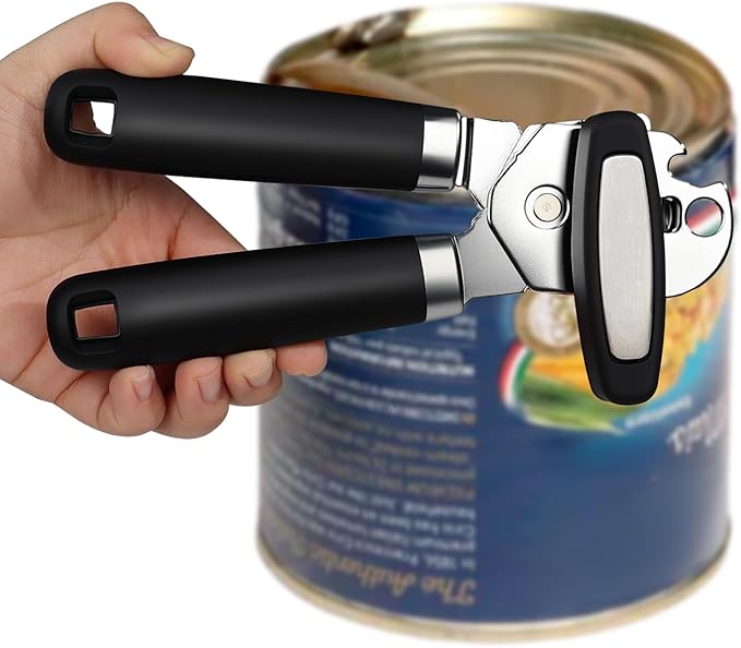 Can Opener Stainless Steel Cutting Blade Bottle Opener 2 in 1 Multifunctional Manual Jar Opener Can Opener Heavy Duty Comfortable Handle Smooth Edge Hanging Hole Kitchen Gadget Daily Use