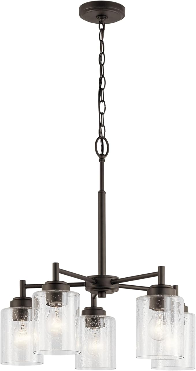 Kichler Winslow 19.75" Chandelier in Olde Bronze®, 5-Light Chandelier for Dining Room, Living Room, or Bedroom, Clear Seeded Glass, (19.75" W x 16" H), 44030OZ