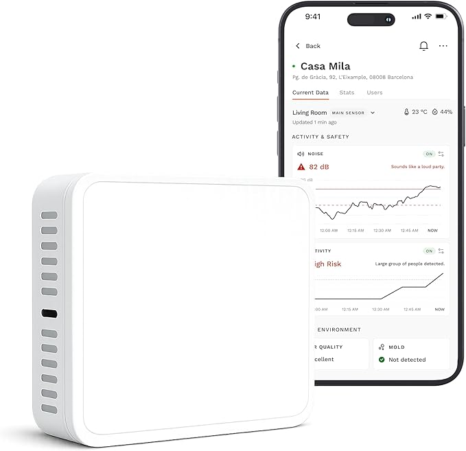 Noise Monitoring Device for Airbnb | Noise & Occupancy Sensor | Indoor Noise, Motion & Temperature Monitor | Privacy-Safe for Rentals, Offices & Homes