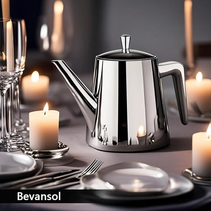 304 Stainless Steel Double-walled Teapot Long Strain Large Capacity Teapot with Infuser and Removable Filter for Home Restaurant Office Dinnerware Accessories Drinkware Item