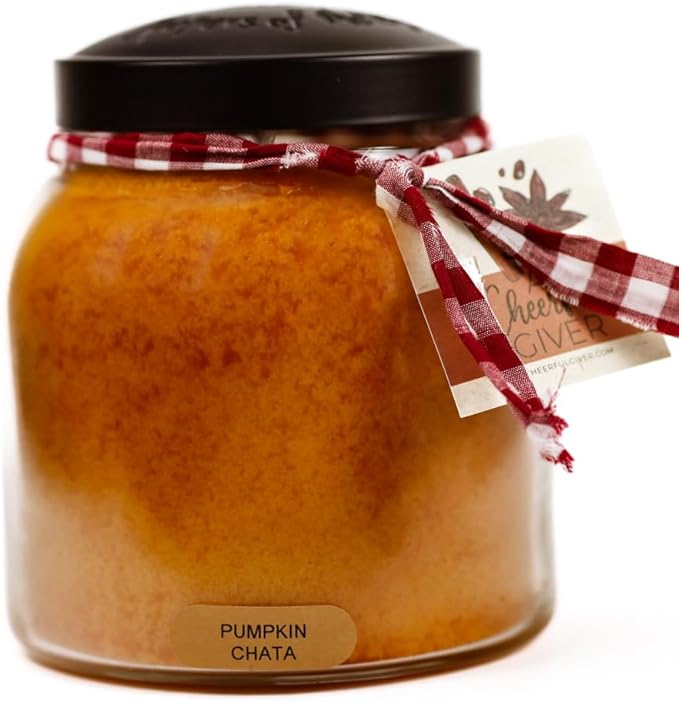 A Cheerful Giver - Pumpkin Chata - 34oz Papa Scented Candle Jar with Lid - Keepers of the Light - 155 Hours of Burn Time, Gift for Women, Orange