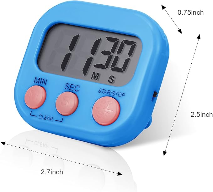 Weewooday 4 Pcs Magnetic Digital Timers for Classroom Multi Function Electronic Kitchen Timer Large Digits Countdown Stopwatch Loud Alarm for School Learning Cooking Study Work Game (4 Colors)