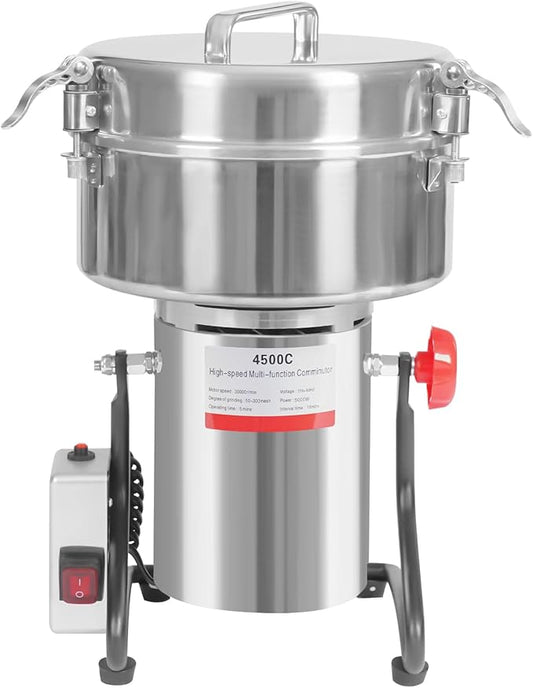 4500g Electric Grain Grinder Mill, 5000W Dry Cereals Pulverizer 3 Blades Commercial Superfine Grinding Machine High Speed Multi-Function Grain Grinder 50-300 Mesh for Seasonings (4500g/5000W)