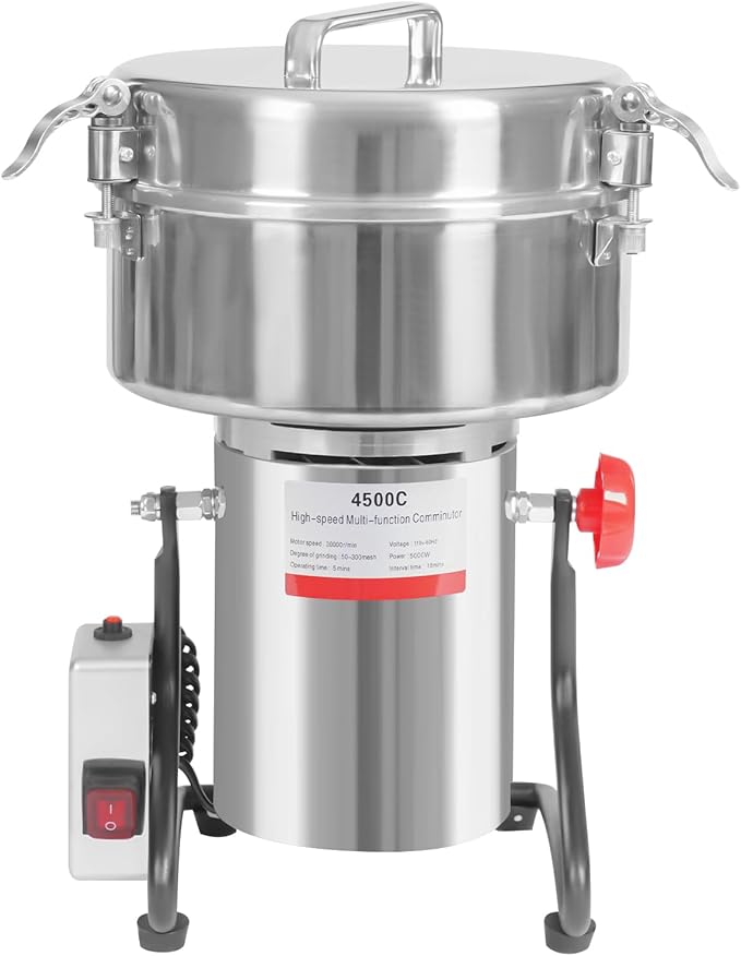 Electric Grain Mill Grinder, 4500g 5000W High Speed Commercial Spice Grinders, Stainless Steel Pulverizer Powder Machine Grinding Machine for Dry Cereal Grain Peanut Bean Corn Cereal Seasoning Herb
