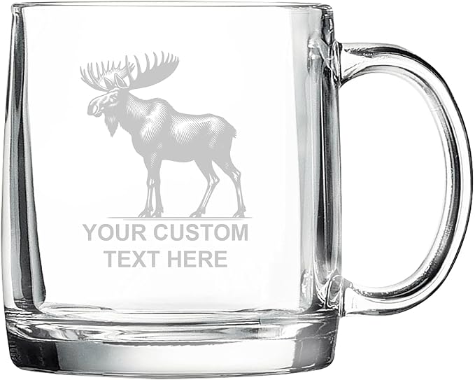 Moose, Personalized 12.5 oz Polar Camel Glass Coffee Desk Mug – Custom Laser Engraved Clear Cup for Tea, Espresso, Latte, Whiskey - Microwave Safe/Made in USA