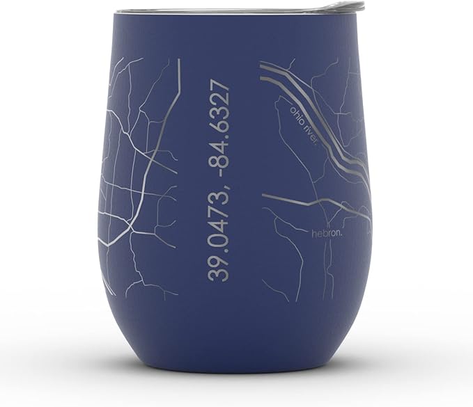 Well Told Engraved Cincinnati Ohio Map Insulated Wine Tumbler, Etched Stainless Steel Cup (12 oz, Midnight Blue) City Map Insulated Tumbler, Custom Insulated Tumbler, Outdoor Drinkware