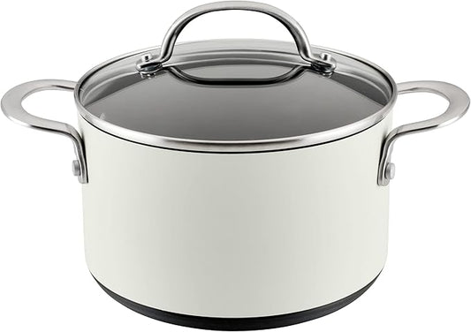 Anolon Achieve Hard Anodized Nonstick Saucepot with Lid, 4 Quart, Cream