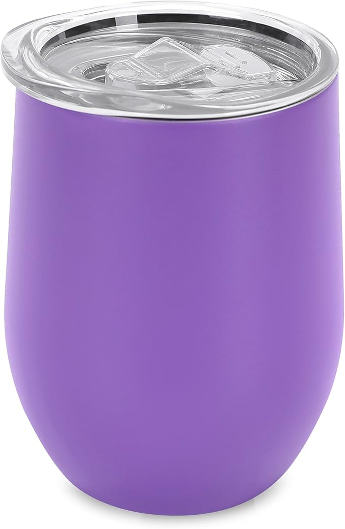 makerflo 12 oz Purple Powder Coated Wine Tumbler with Leak-Proof Clear Lid - Pack of 25, Ideal for Craft and Personalization (Laser Engraving, UV DTF, Epoxy, and Vinyl)