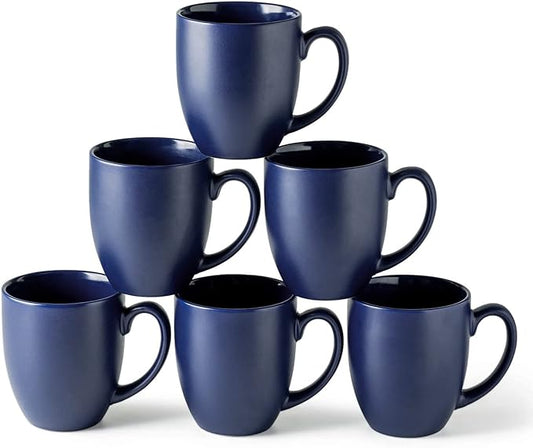 AmorArc 16oz Coffee Mugs Set of 6, Large Ceramic Coffee Mugs for Men, Women, Dad, Mom, Modern Coffee Mugs With Handle For Tea,Latte,Cappuccino,Cocoa. Dishwasher&Microwave Safe, Matte Blue