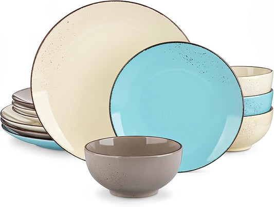 vancasso Navia Dinnerware Sets, Stoneware Plates and Bowls Sets, Dinner Salad Dessert Plates and Cereal Bowls Set, Dishes Set for 4, Spray Spot Patterned, Multi-Color