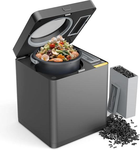 TOPZEE Electric Compost Bin for Kitchen - 3L Countertop Composter with Odorless Auto-Cleaning, Turns Food Waste to Fertilizer in 4 Hours, for Indoor Home Use, Black